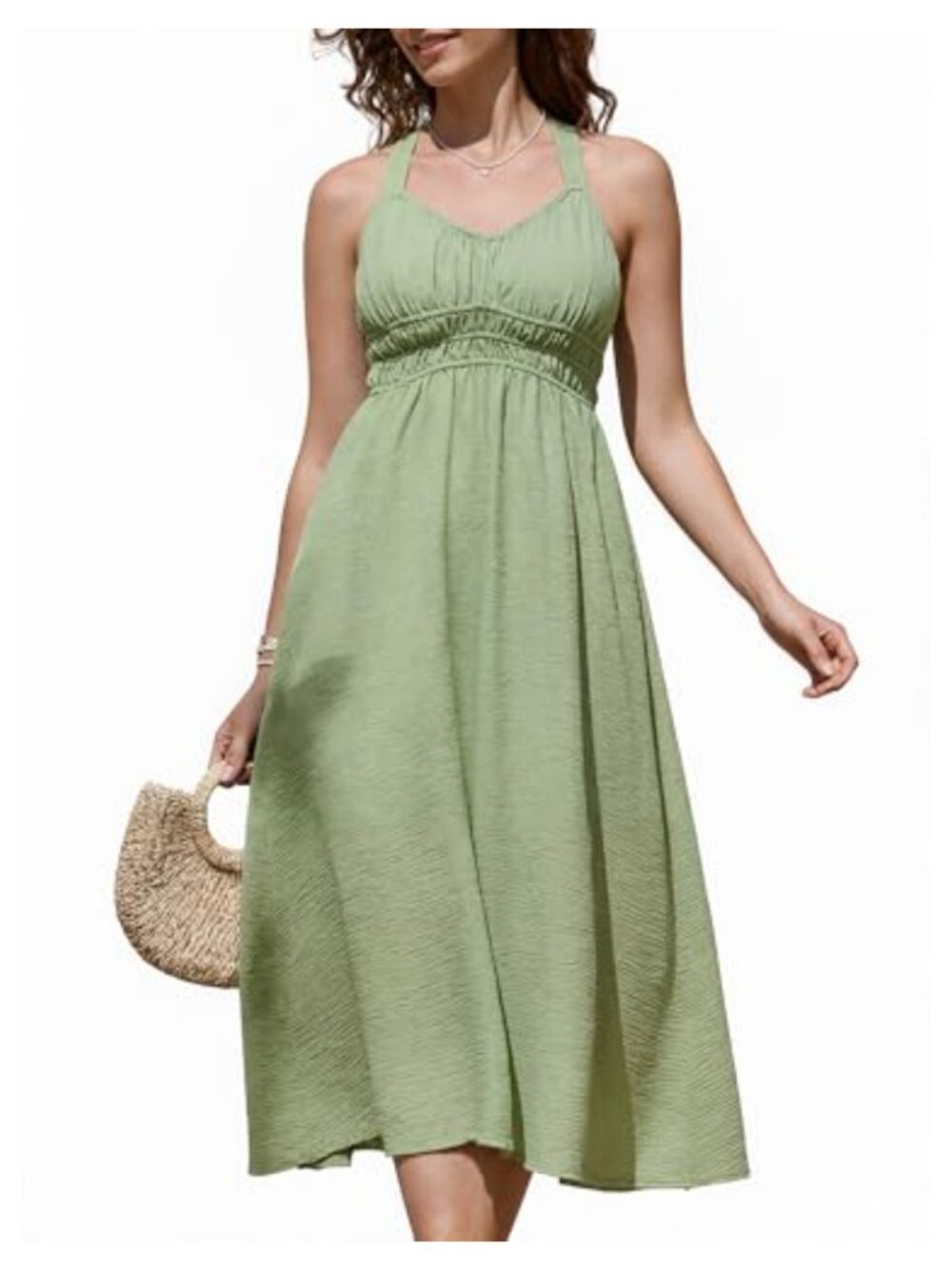 Women's Summer Halter Midi Dress with Smocked Waist